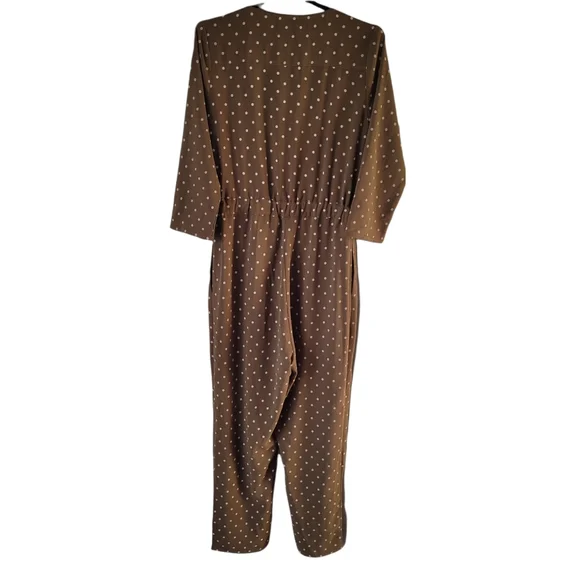 Roolee Polka Dot Jumpsuit Olive Green Button Down 3/4 Sleeve Size Small - Picture 4 of 12